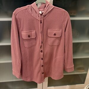 NEW Belle by Kim Gravel Chunky Waffle Hooded Shacket - M